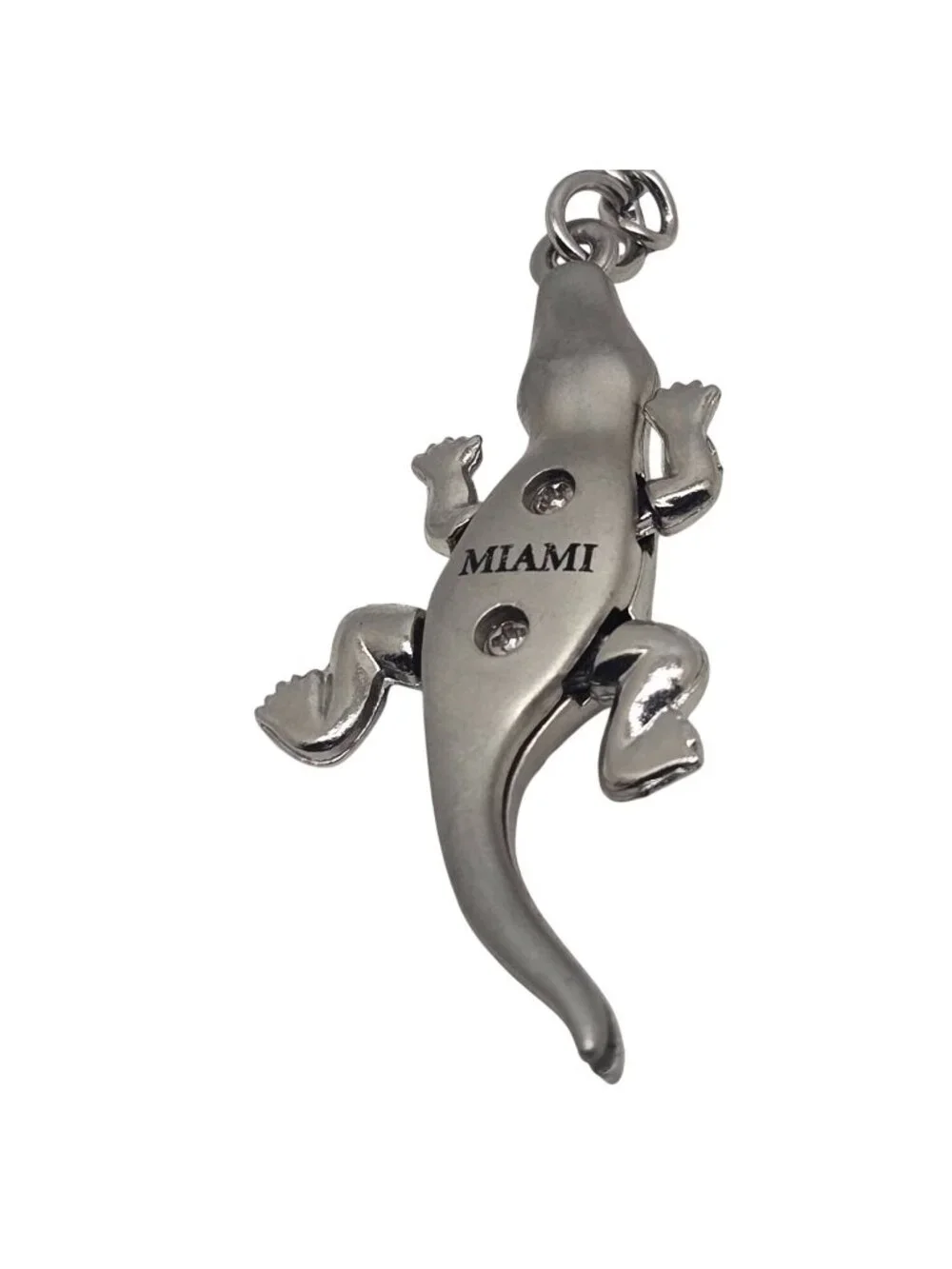Metal Alligator Keychain Fob  Souvenir With Miami Silver-Tone
